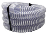 Sealproof front view of coiled 1.5 inch pool filter hose showing length and included clamps