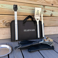 SEARWARE stainless spatula and knife close-up showing sturdy build