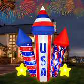 SEASONBLOW rocket front view showing patriotic design and quick setup benefit
