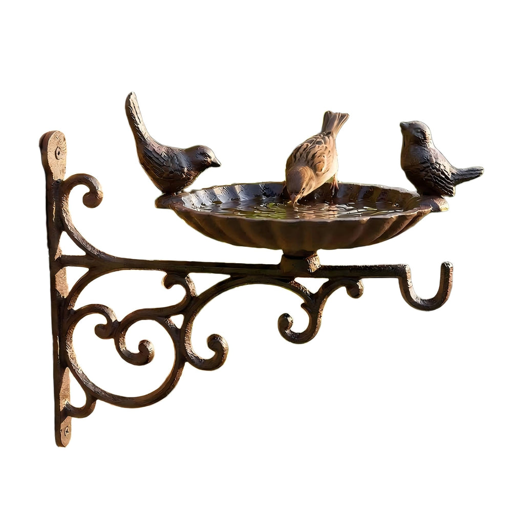 SECHUDO front view showing full wall-mounted bird bath and bracket, decorative curb appeal