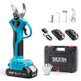 Seesii front view of cordless pruner showing controls and ergonomic grip for comfortable trimming
