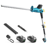 Seesii front view of pole hedge trimmer showing full tool and ergonomic grip benefit