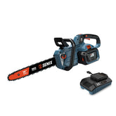 SENIX chainsaw front view showing compact design and ergonomic handle for comfortable cutting