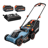 SENIX mower front view showing compact deck and portability benefit
