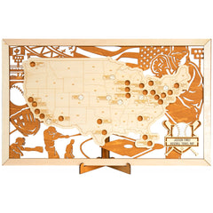 Sensemory front view of the wooden stadium map showing polished finish and detail