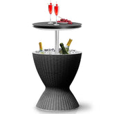 SereneLife front view of cool bar table showing sleek rattan design and practical cooler