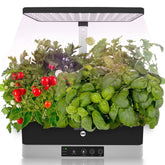 SereneLife front view assembled showing compact 11‑pod garden and benefits of fresh herbs