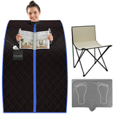 SereneLife front view of portable sauna box showing compact profile and easy entry benefit