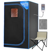 SereneLife portable sauna front view showing tent and zipper, fast setup benefit