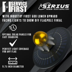 Service First Sirius upward LEDs illuminating finial for visible topper at night