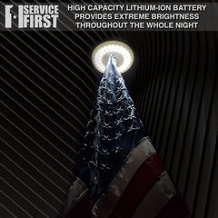 Service First Sirius mounted on flagpole demonstrating tool‑free, wire‑free installation
