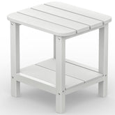 SERWALL front view of white double adirondack side table showing sturdy design and balance