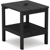 SERWALL front view of black 2-tier side table showing stable design and storage benefit