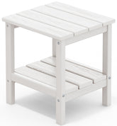 SERWALL front view of white two-tier side table showing storage benefit