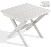 SERWALL white Adirondack table front view showing clean design and instant usability