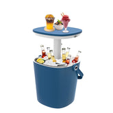 SHAREWIN front view of blue cooler table showing compact design and tabletop benefit