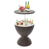 SHAREWIN front view of patio cool bar table showing sleek rattan look and stable base benefit