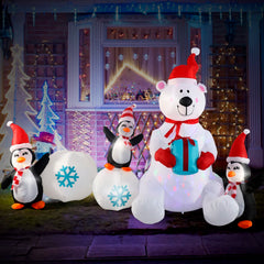 SHDEJTG front view of inflatable snowman and polar bear showing festive curb appeal