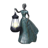 Sheaifun front view of fairy statue showing lantern and pose for garden ambiance