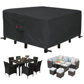 SheeChung front view of square cover protecting patio set, keeps furniture dry
