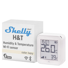 Shelly H&T Gen3 Ivory front view showing compact sensor and readable display benefit: effortless monitoring