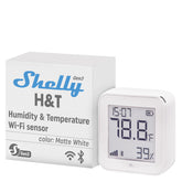 Shelly H&T Gen3 front view showing compact sensor and clear display benefit: easy monitoring