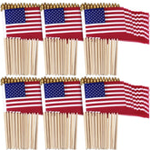 Shimeyao front view of 50-pack flags showing clean patriotic display and easy distribution
