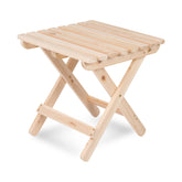 Shine Company cedar side table front view showing sturdy surface and under-shelf benefit