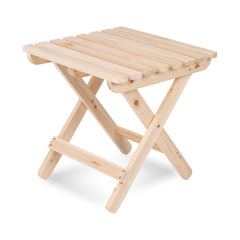 Shine Company cedar side table front view showing sturdy surface and under-shelf benefit