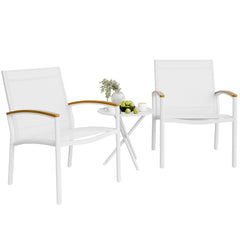 Shintenchi front view of white bistro set showing compact layout and curb appeal