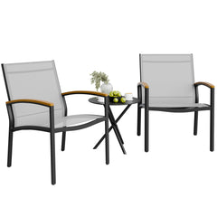 Shintenchi front view of grey bistro set showing compact layout and curb appeal