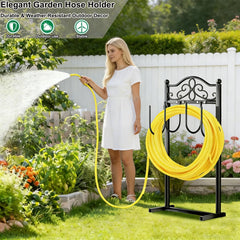 Shomextol with a 100ft hose coiled on the stand demonstrating neat, tangle-free storage
