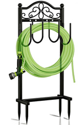 Shomextol front view of freestanding hose holder showing clean cloud finish and storage benefit