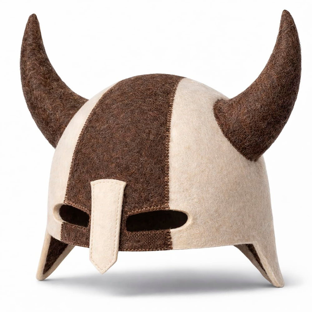 SHSH trade group front view showing Viking sauna hat protecting head
