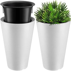 Sieral front view of two white planters showing modern curb appeal and easy placement