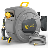 SILVEL front view of retractable hose reel showing neat mounted storage and easy access