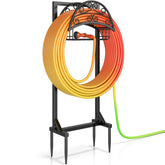 Silvonte front view reel showing organized hose and stable stand benefit