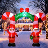 Simgoing front arch view showing full 8ft inflatable Santa and welcoming entrance effect