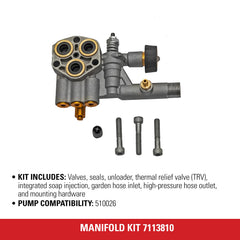 SIMSPON manifold mounted on a pump illustrating correct fit and restored pressure performance