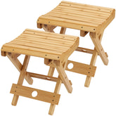SINJEUN front view showing folded and unfolded stools for compact storage benefit