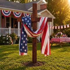 Sintuff front-facing standing cross showing patriotic impact and curb appeal