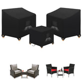 SIRUITON front view showing full 3-piece cover set protecting bistro furniture
