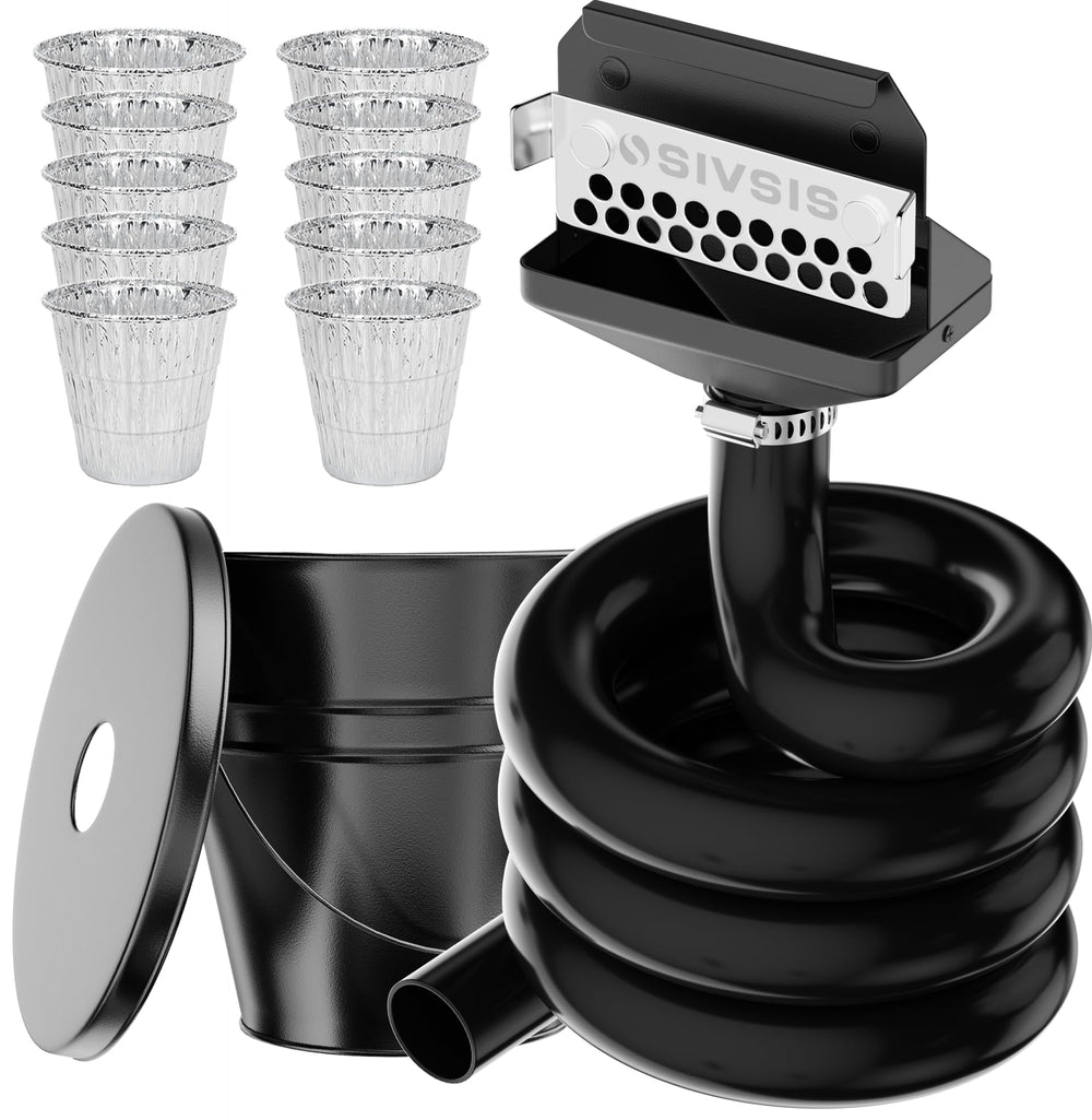 Sivsis front-mounted grease catcher showing funnel and bucket for tidy cooking