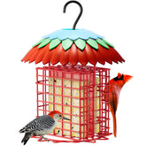 skaithee double suet feeder front view showing bright red attractant and easy access