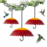 skaithee front view red umbrella protecting feeder, attracts hummingbirds