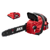 SKIL chainsaw front view showing compact design and quick-start benefit