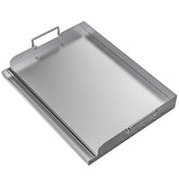 Skyflame griddle front view shows clean stainless surface and compact design benefit: easy setup