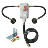 Skyflame front view showing regulator and hoses, demonstrating reliable dual-tank control