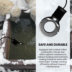 SLASHCOOL heater submerged in chicken bucket demonstrating continuous thawing benefit for livestock