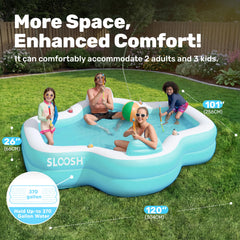 Sloosh pool in use with family relaxing for shared outdoor enjoyment benefit